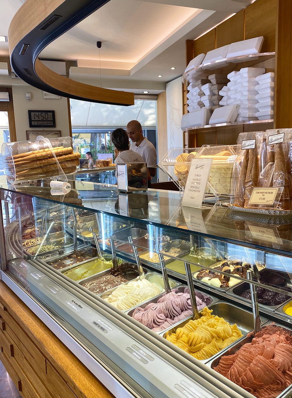 Gelato display at the gelateria Badiani in Florence 