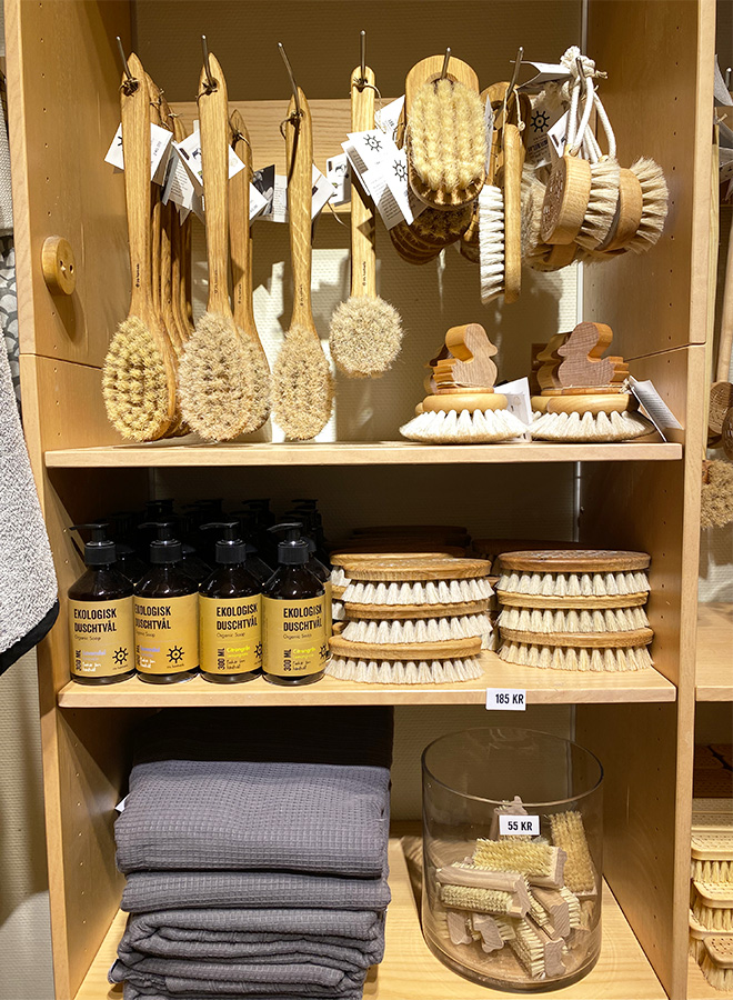 Assortment of products inside the shop Iris Hantverk in Stockholm