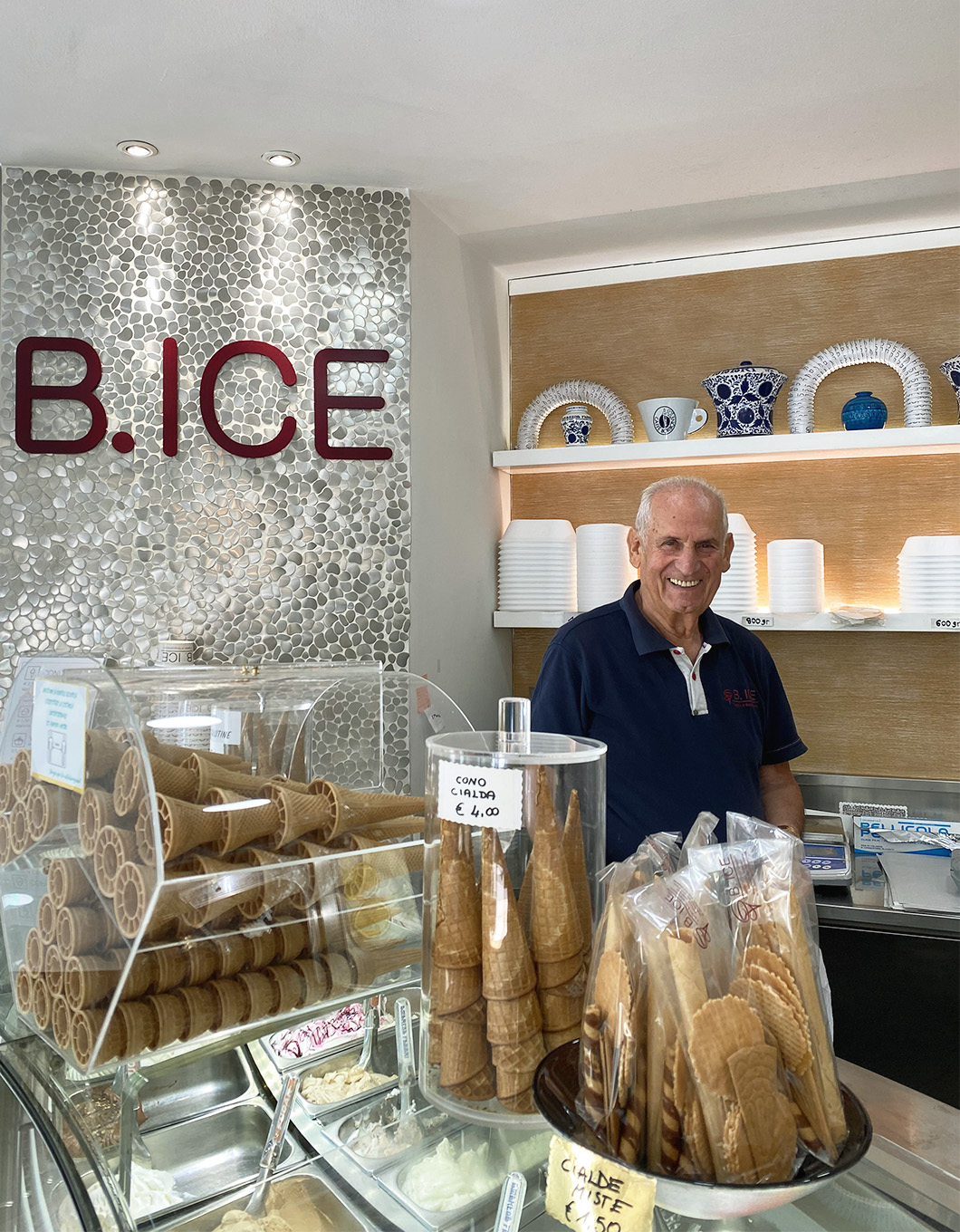 Signore Silvano at his gelateria B.ICE in Firenze 